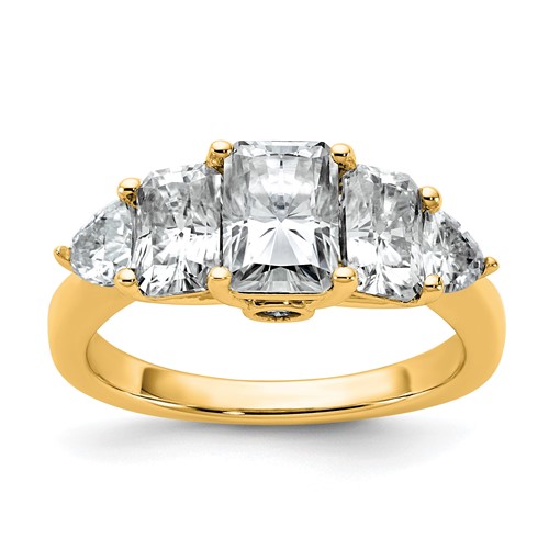 14K Yellow Gold 2.75 Carat Lab Grown Diamond VS+ F+ Radiant and Trillion Five Stone Complete Band