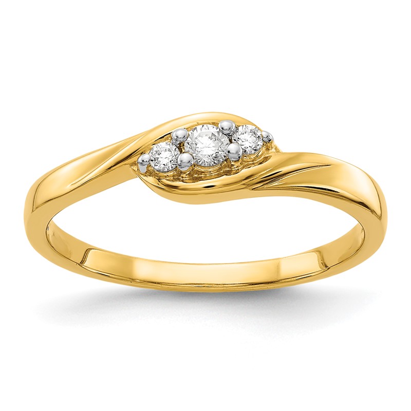 14k 1/10 carat Lab Grown Diamond VS/SI+ G+ Complete Three Stone Ring