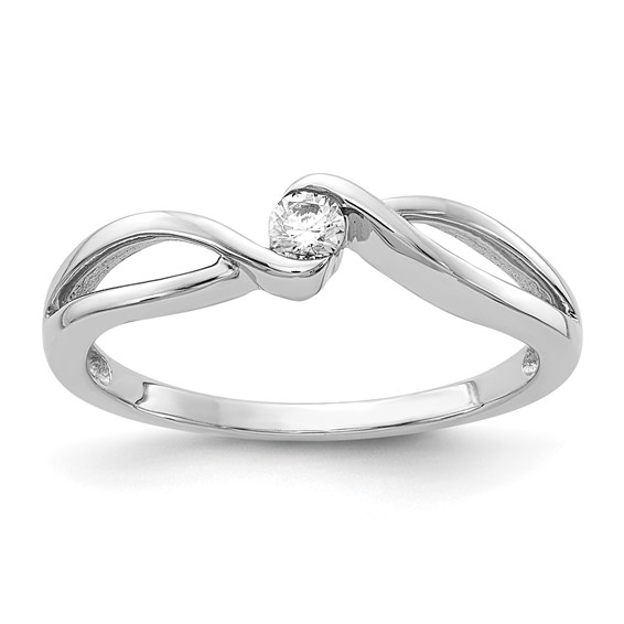 14kt White Gold Polished 1/10 carat Diamond Bypass Ring