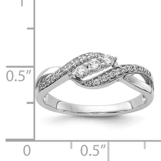 14k White Gold 3-Stone 1/4 carat Diamond Bypass Ring