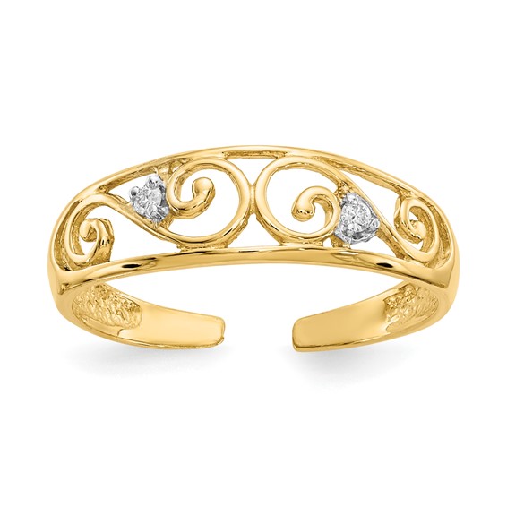 Gold Polished Diamond Scroll Toe Rings