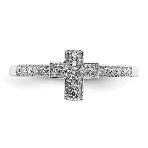 14k White Gold Polished 1/10 carat Diamond Cross Ring