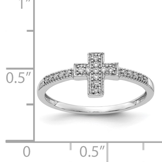 14k White Gold Polished 1/10 carat Diamond Cross Ring