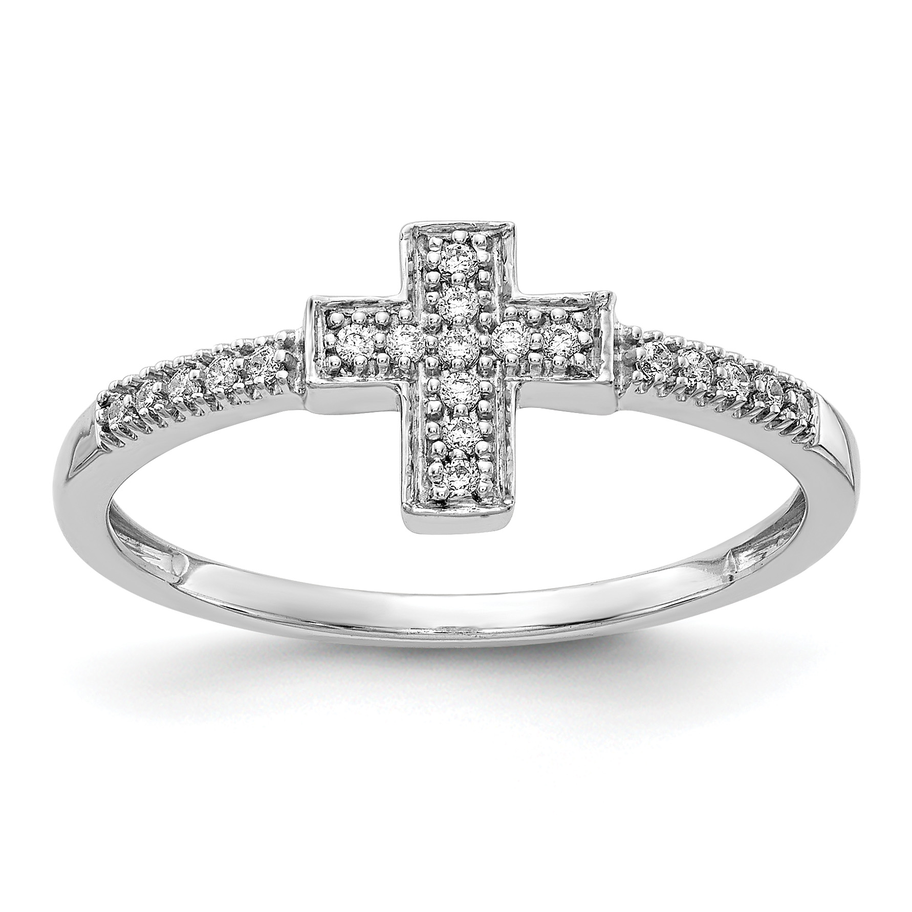 14k White Gold Polished Diamond Cross Ring (RM5655-010-WA)