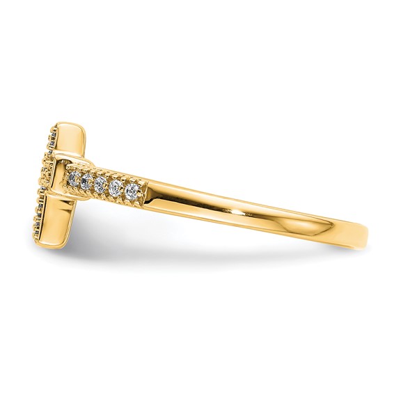 14k Yellow Gold Polished Diamond Cross Ring