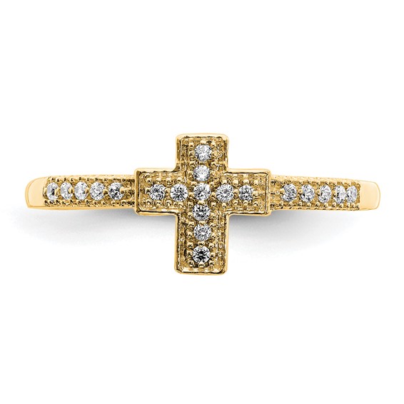14k Yellow Gold Polished Diamond Cross Ring
