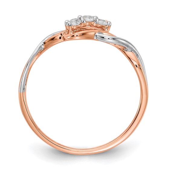 14k Two-tone 3-stone Diamond Polished Twist Rings