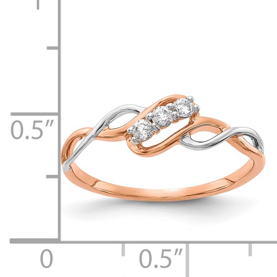 14k Two-tone 3-stone Diamond Polished Twist Rings