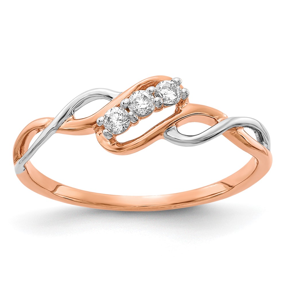 14K Two-Tone Rose and White Gold 0.17 Carat Lab Grown Diamond VS SI+ G+ Complete Three Stone Twist Ring