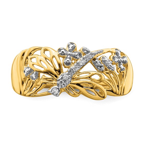 14k and White Rhodium Diamond Dragonfly Ring