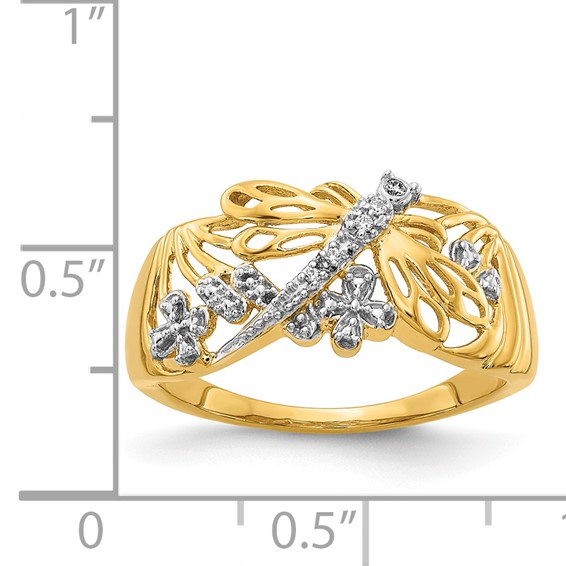 14k and White Rhodium Diamond Dragonfly Ring