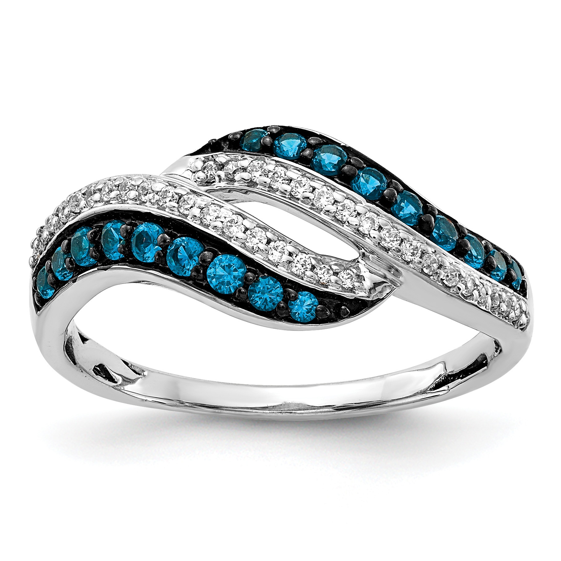 14k White Gold Blue and White Diamond Swirl Ring (RM5681-BD-050-WA)