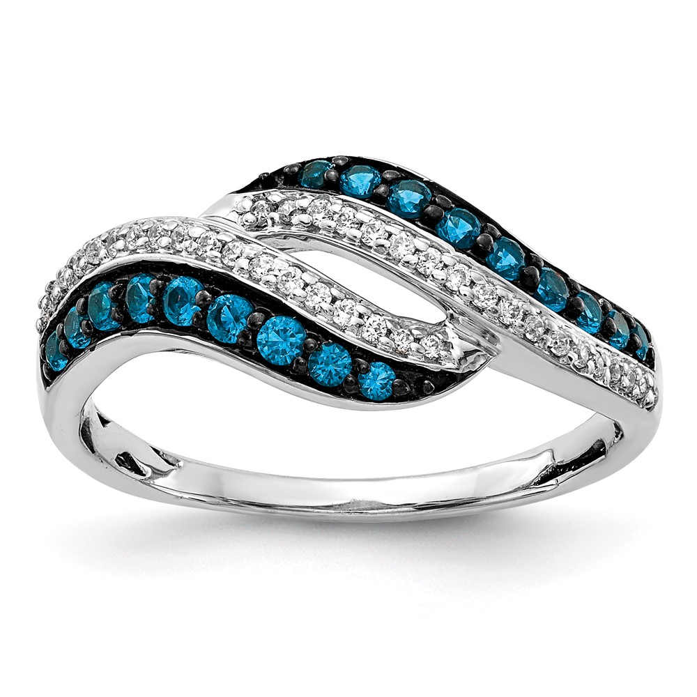 14k White Gold Blue and White Diamond Swirl Ring