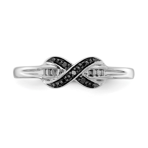 14k White Gold 1/15 carat Black and White Diamond X-Ring