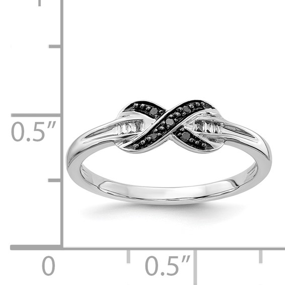 14k White Gold 1/15 carat Black and White Diamond X-Ring