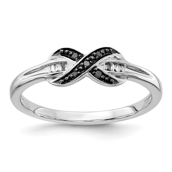 14k White Gold 1/15 carat Black and White Diamond X-Ring