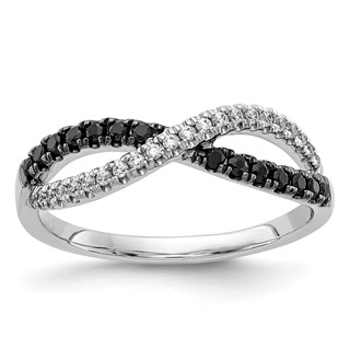 14k White Gold 1/4 carat Black and White Diamond Crisscross Ring