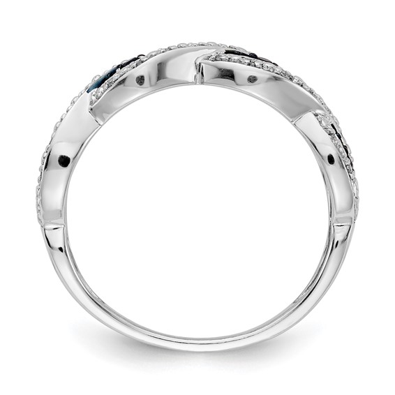 14k White Gold 1/6 carat White and Blue Diamond Twist Ring