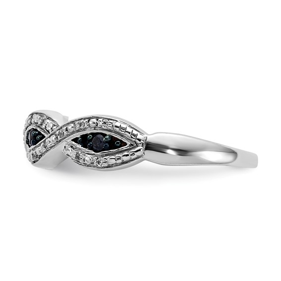 14k White Gold 1/6 carat White and Blue Diamond Twist Ring