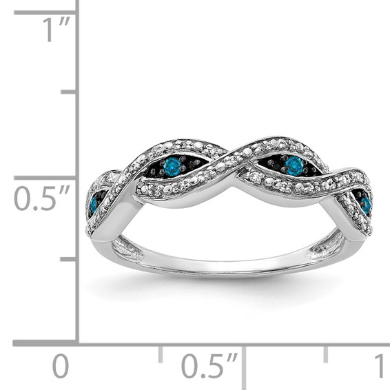 14k White Gold 1/6 carat White and Blue Diamond Twist Ring