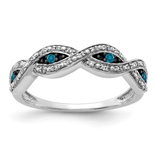 14k White Gold 1/6 carat White and Blue Diamond Twist Ring