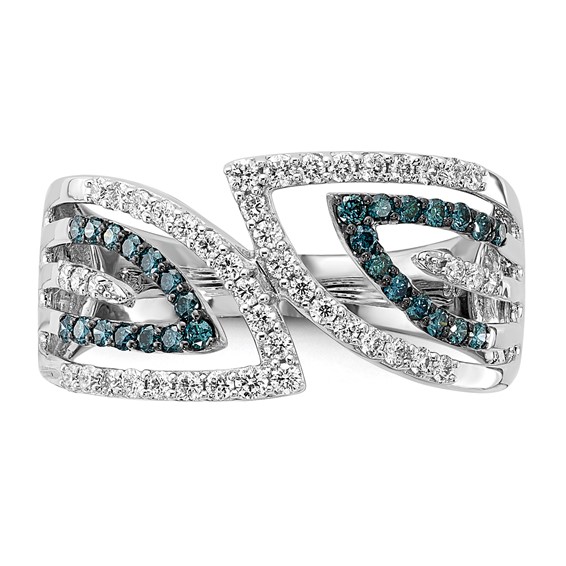 14k White Gold 1/2 carat Blue and White Diamond Fancy Bypass Ring