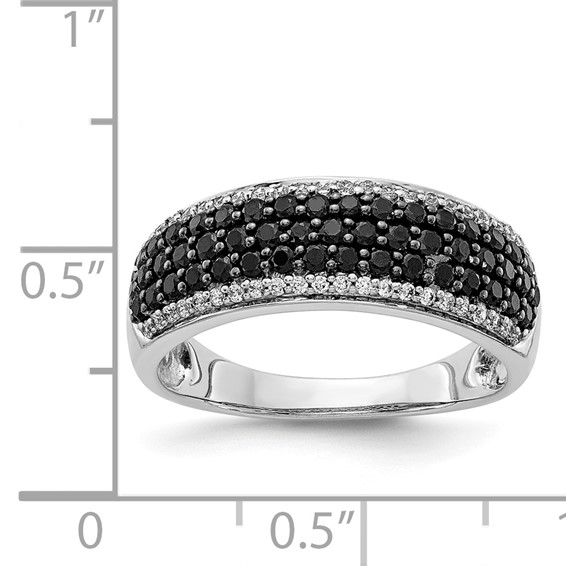 14k White Gold 7/8 carat White and Black Diamond Pave Band Ring