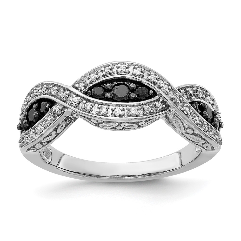 14k White Gold White and Black Diamond Twist Ring