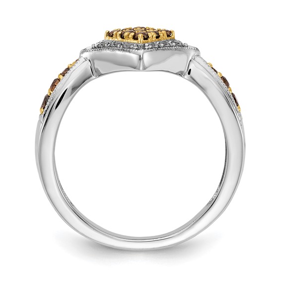 14k White Gold with Yellow Rhodium 1/3 carat White and Champagne Diamond Cluster Square Halo Ring
