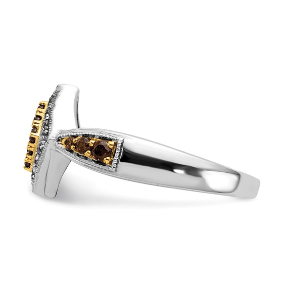 14k White Gold with Yellow Rhodium 1/3 carat White and Champagne Diamond Cluster Square Halo Ring