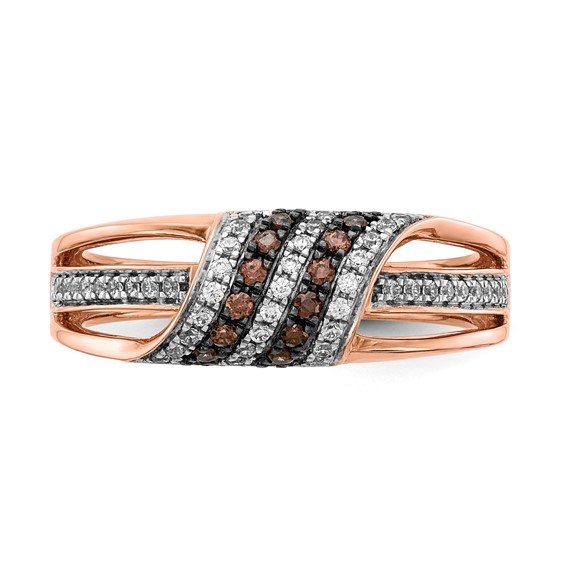 14k Rose Gold 1/3 carat White and Champagne Diamond Ring