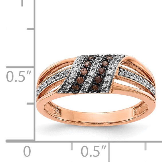14k Rose Gold 1/3 carat White and Champagne Diamond Ring