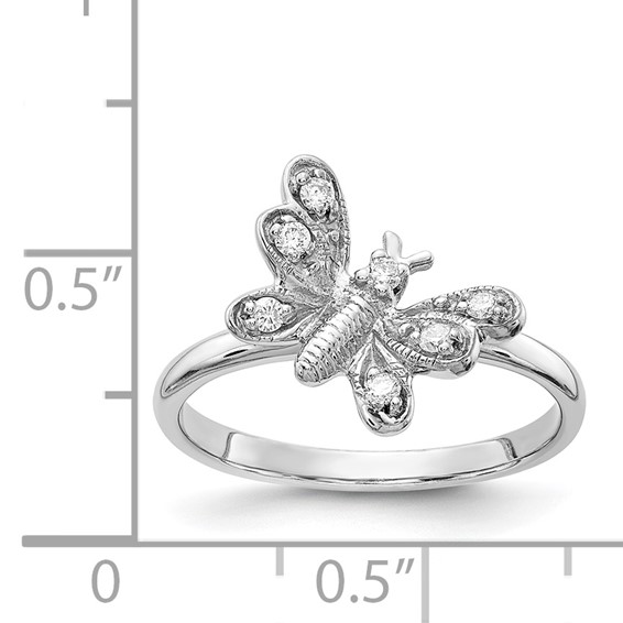 14k White Gold 1/10 carat AA Diamond Butterfly Ring