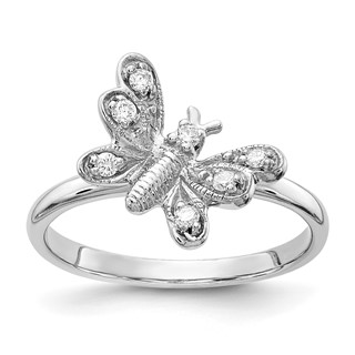 14k White Gold 1/10 carat AA Diamond Butterfly Ring