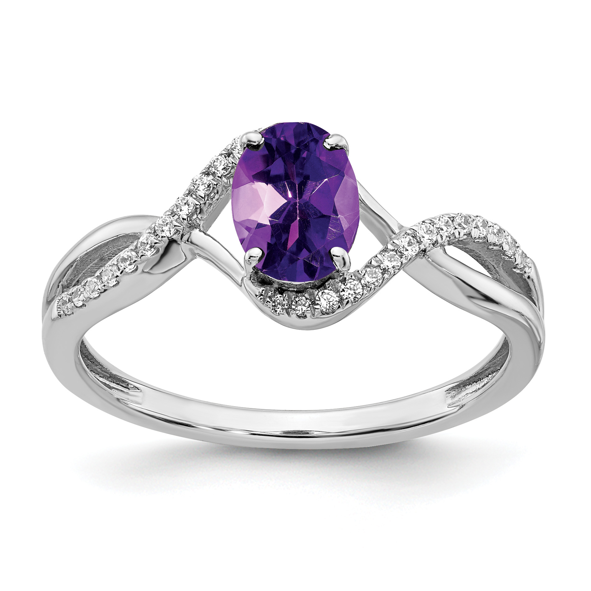 14k White Gold Oval Amethyst and Diamond Twist Ring (RM5710-AM-011-WA)