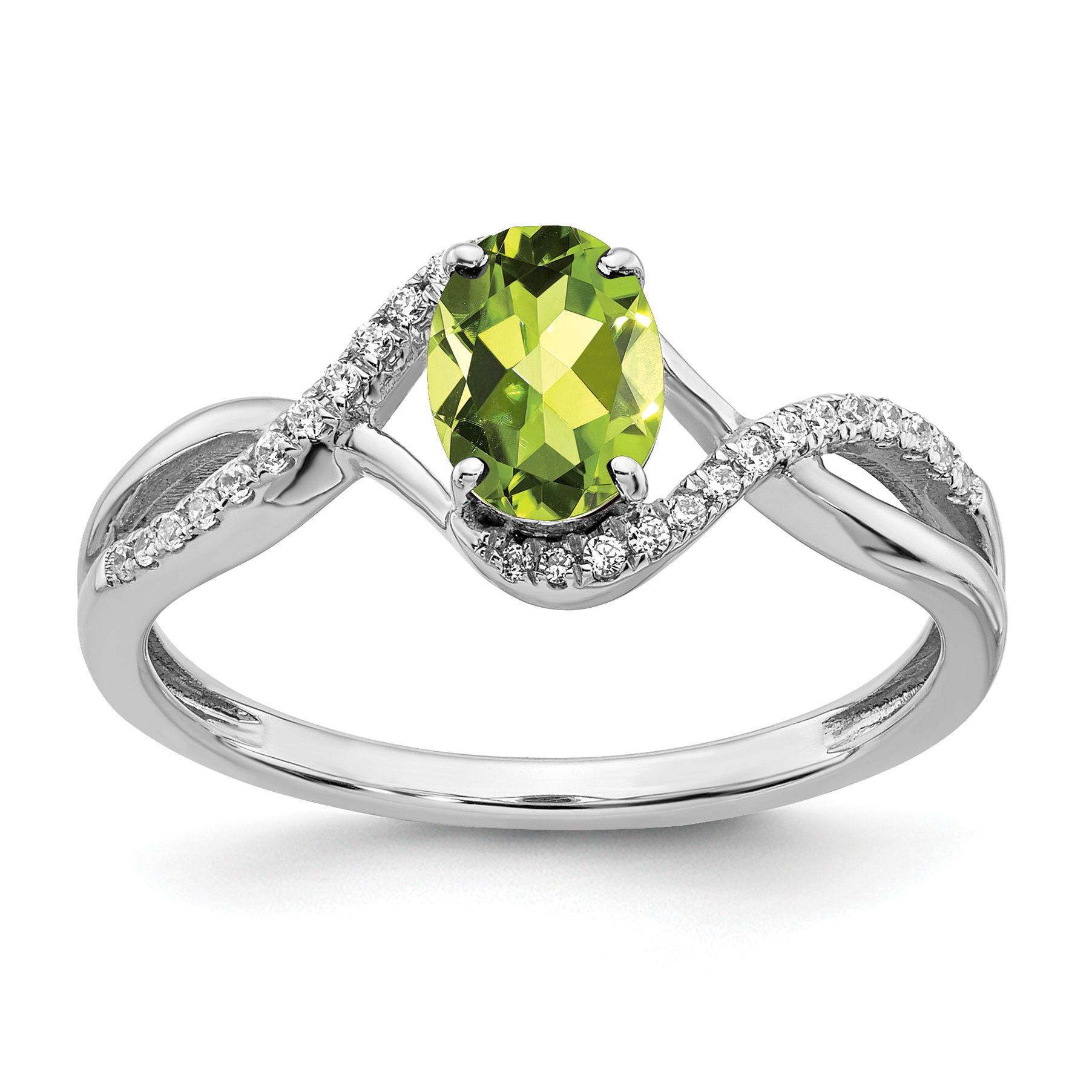 14k White Gold Oval Peridot and Diamond Twist Ring (RM5710-PE-011-WA)