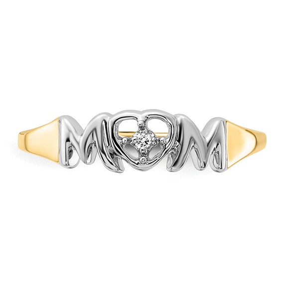 14k and White Rhodium Diamond MOM Ring