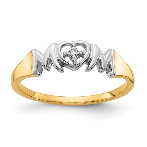 14k and White Rhodium Diamond MOM Ring