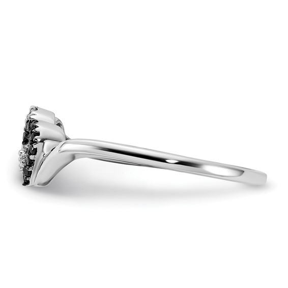 14k White Gold 1/10 carat Black and White Diamond Double Heart Ring