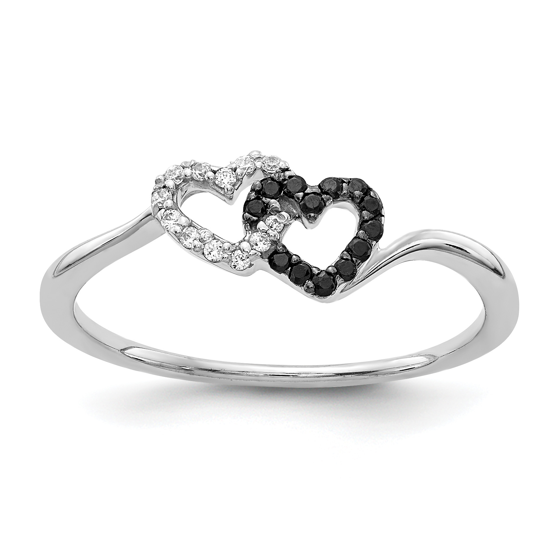 14k White Gold Black and White Diamond Double Heart Ring (RM5717-BK-010-WA)