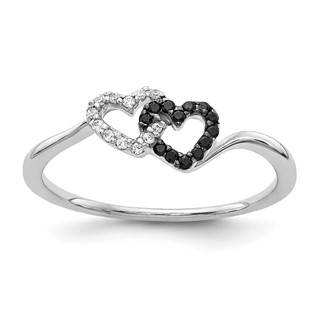 14k White Gold 1/10 carat Black and White Diamond Double Heart Ring