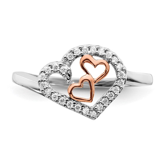 14k White Gold and Rose Gold 1/8 carat Diamond Heart Ring