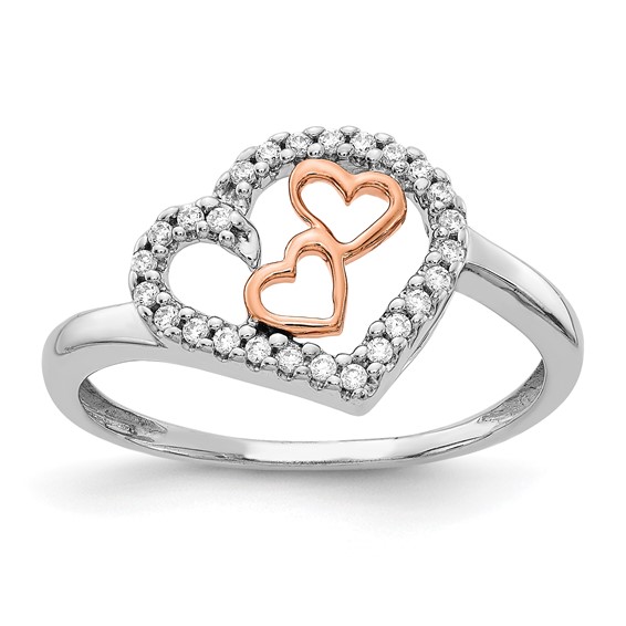 14k White Gold and Rose Gold 1/8 carat Diamond Heart Ring