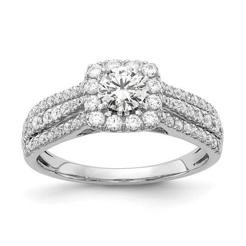10K White Gold 1 Carat Lab Grown Diamond VS SI+ G+ Round Complete Halo Engagement Ring