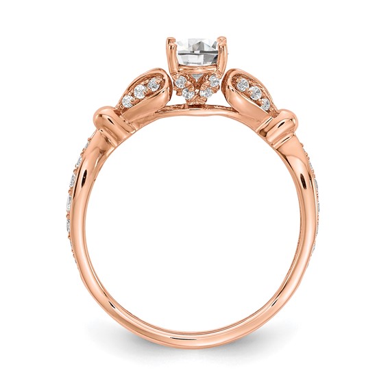 14k Rose Gold Two Hearts (Holds 1/2 carat (6.2x4.7mm) Oval Center) 1/4 carat Diamond Semi-mount Engagement Ring