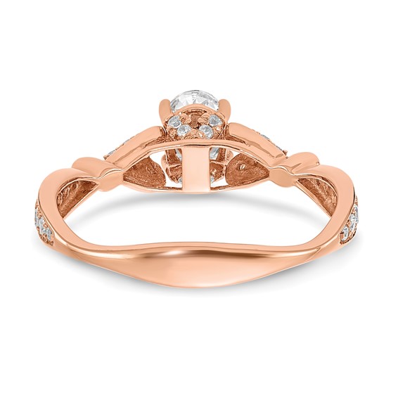14k Rose Gold Two Hearts (Holds 1/2 carat (6.2x4.7mm) Oval Center) 1/4 carat Diamond Semi-mount Engagement Ring