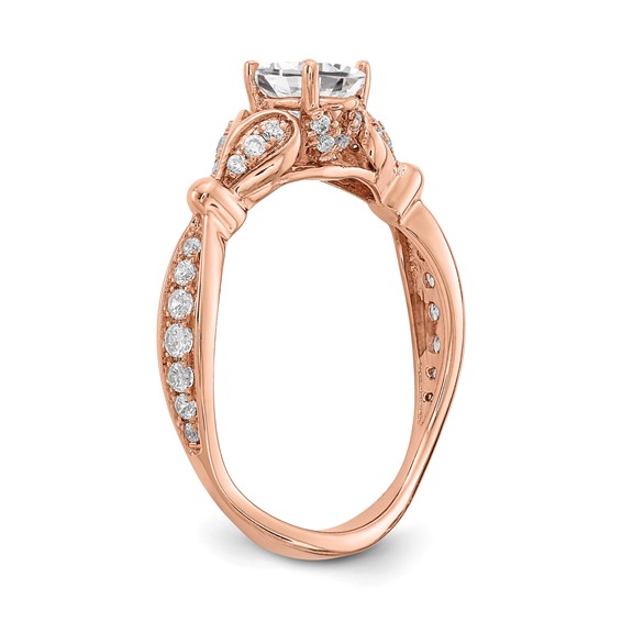 14k Rose Gold Two Hearts (Holds 1/2 carat (6.2x4.7mm) Oval Center) 1/4 carat Diamond Semi-mount Engagement Ring