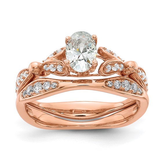 14k Rose Gold Two Hearts (Holds 1/2 carat (6.2x4.7mm) Oval Center) 1/4 carat Diamond Semi-mount Engagement Ring