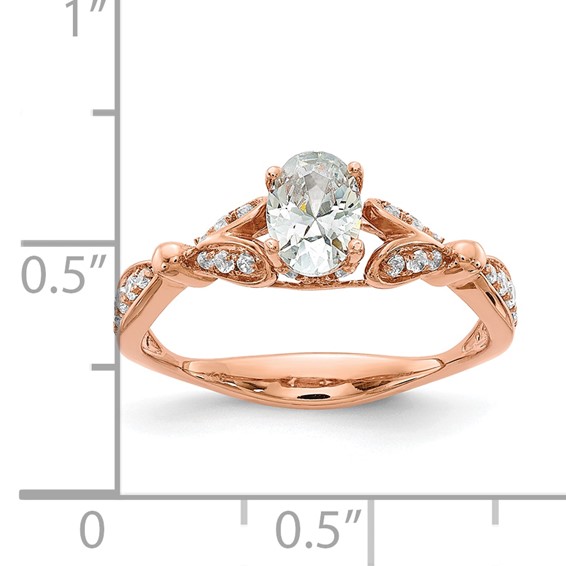 14k Rose Gold Two Hearts (Holds 1/2 carat (6.2x4.7mm) Oval Center) 1/4 carat Diamond Semi-mount Engagement Ring
