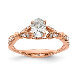 14k Rose Gold Two Hearts (Holds 1/2 carat (6.2x4.7mm) Oval Center) 1/4 carat Diamond Semi-mount Engagement Ring